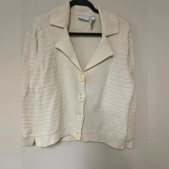 Classic Cream Collared Cardigan Liz Claiborne Cardigan Womens L - Picture 2 of 9